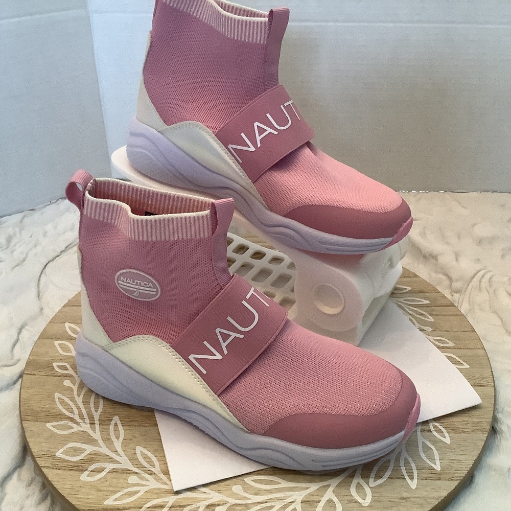 EUC Nautica youth Silas high top ankle sneaker sock slip pink sz. 4 girls - Picture 3 of 9